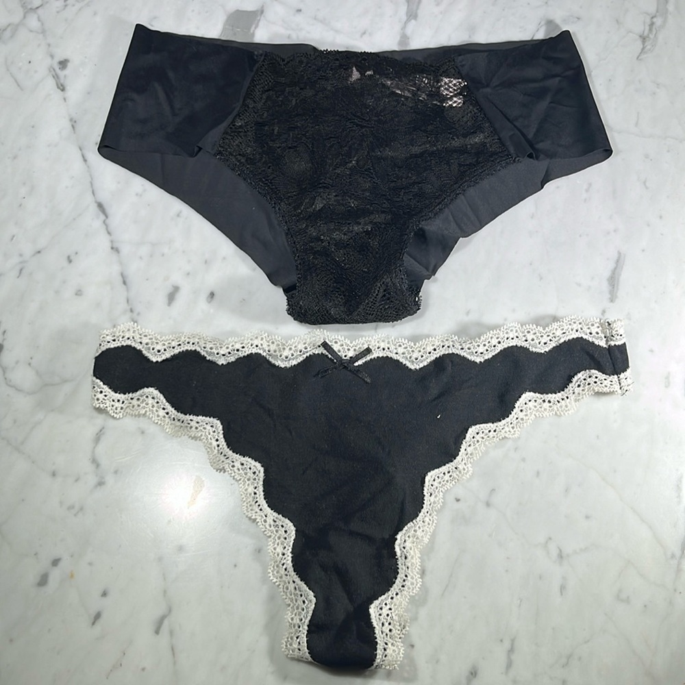 Lot of 2 Victoria’s Secret Small panties black NWOT cheeky & thong. See notes
